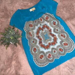 Anthropologie Moulinette Soeurs Beautiful Blue 100% Silk Blouse Size XS